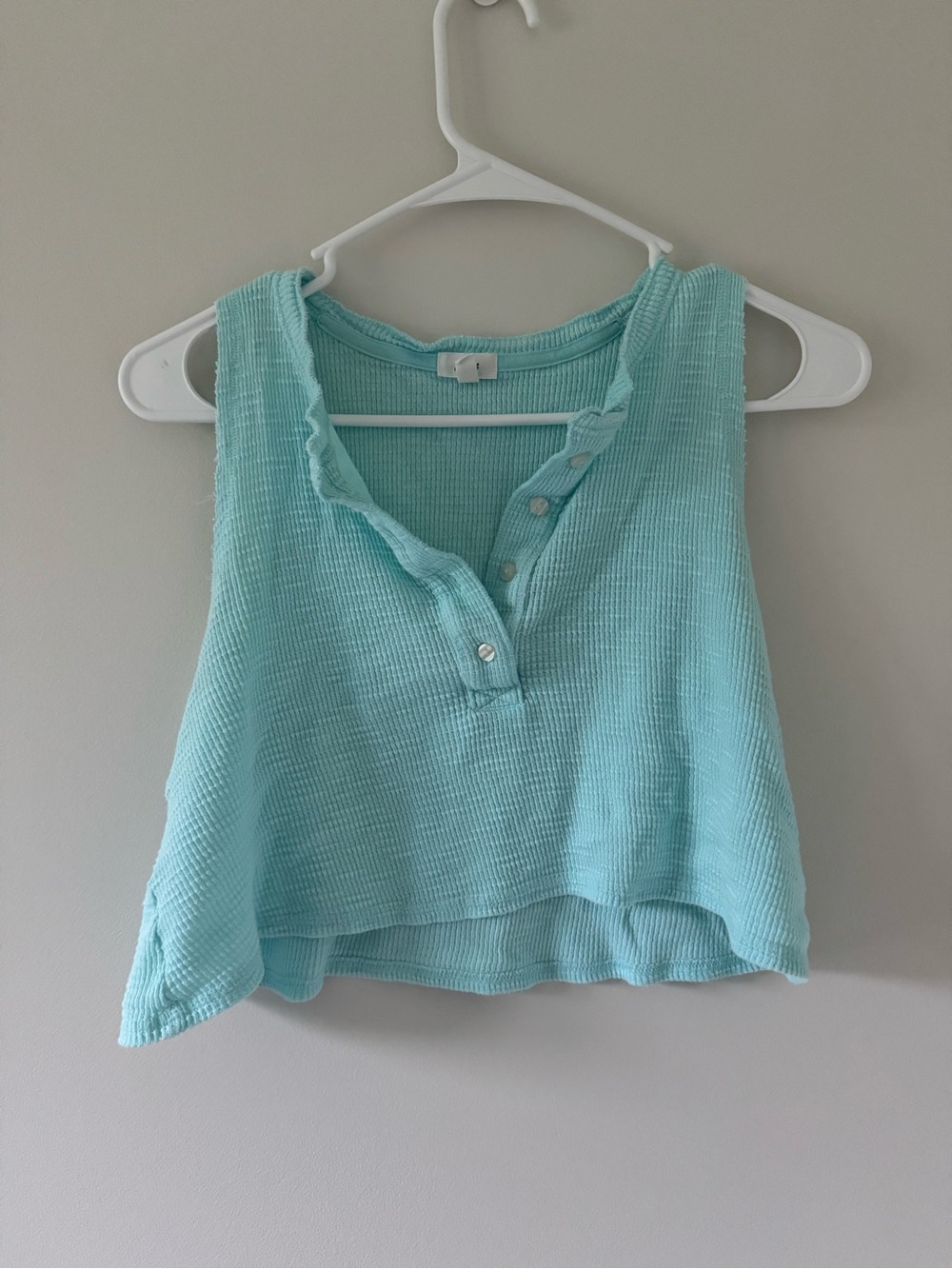 aerie Light Aqua Waffle Henley Tank